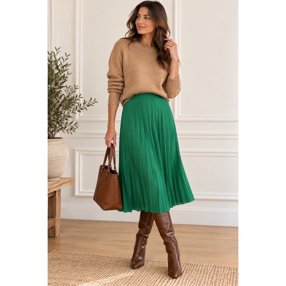 J.Crew Womens Green Pleated Midi Skirt Size 2 L7547 Accordion Crepe
